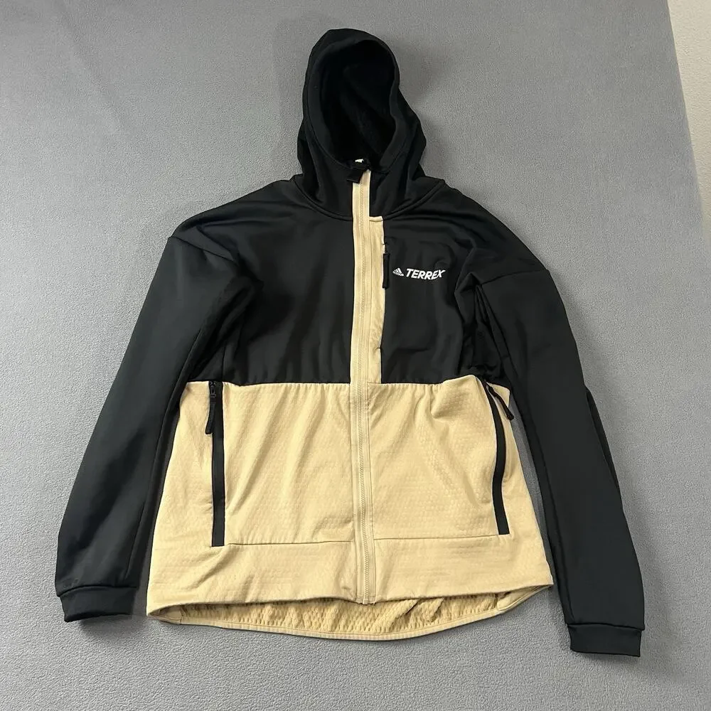 Adidas Terrex Hoodie Mens XL Black Beige Tech Fleece Hoody Full Zip Athletic